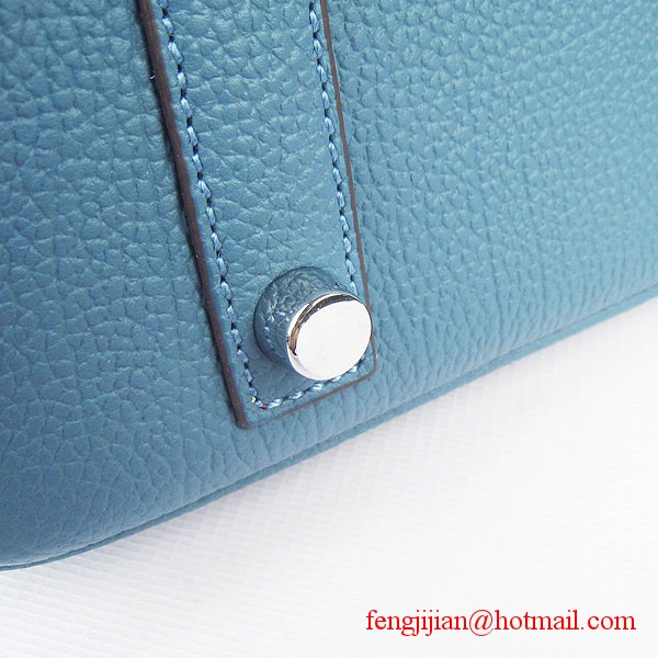 Hermes Birkin 35cm Tendon Veins Leather Bag Blue Silver Hardware